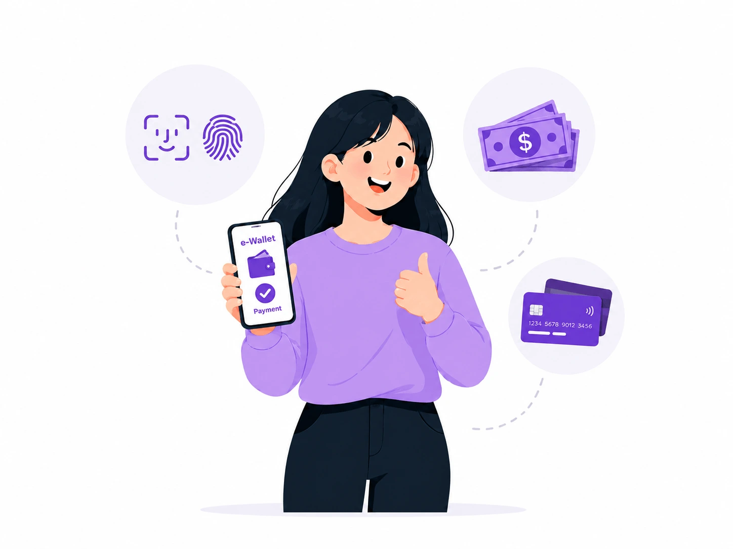 Clienta usando su celular para pagar, con opciones de tarjeta y efectivo